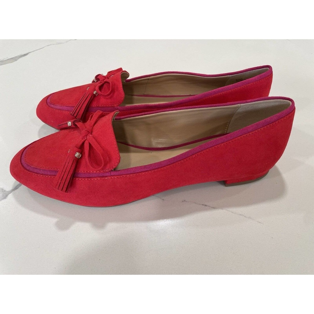 NEW Crown & Ivy Sloane shoes 10 red faux suede tassel loafers slip on